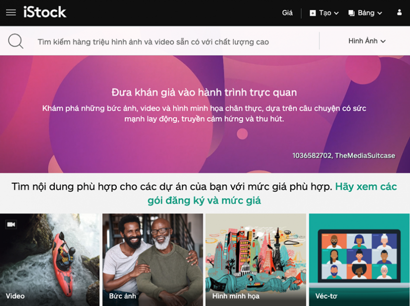 Trang bán ảnh IStock với giao diện Tiếng Việt