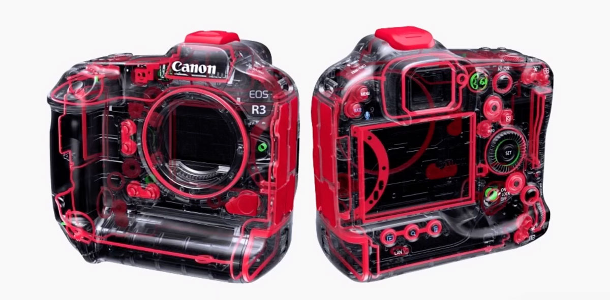 Thân máy ảnh Canon R3 với case